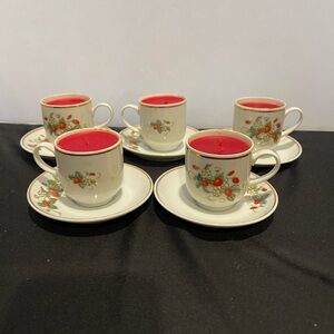 Vintage 1978 Avon Porcelain Strawberry Demitasse Cup & Saucer Candles Set of 5